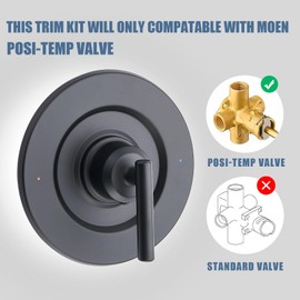 T2901BL Shower Lever Handle Replacement Compateble with Moen T2901BL Gibson Posi-Temp Valve Trim Kit, Chrome Shower Trim Kit Shower Lever Handle (#2510 Valve Required) (Black)