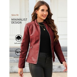 Bellivera Faux Leather Jackets for Womens Motorcycle Spring Clothing Coat 37 Red XXXL