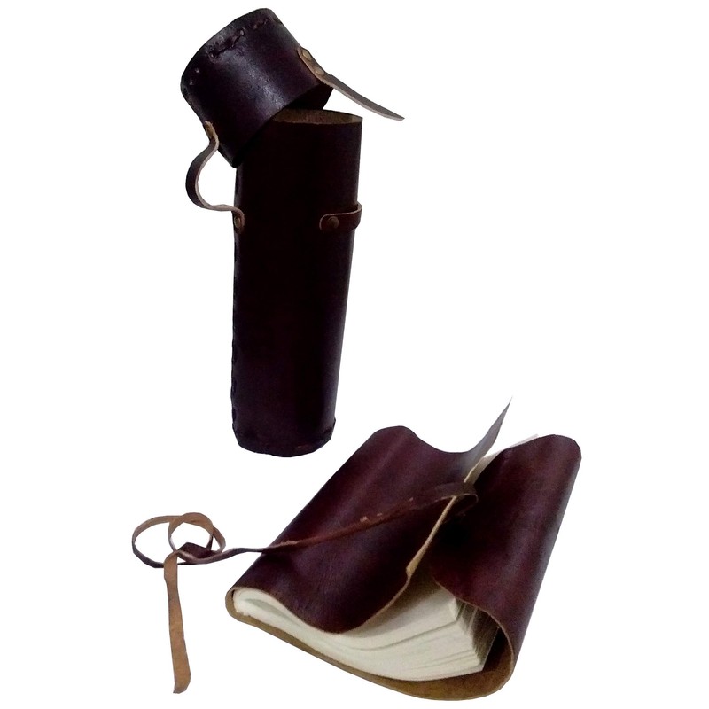 Purpledip Handmade Leather Journal in Travel Case: Vintage Rollable Personal