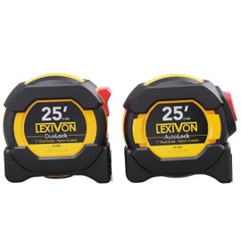 LEXIVON [2-Pack] 25Ft/7.5m Tape Measure, DuaLock & AutoLock | 1-Inch Wide Blade with Nylon Coating, Matt Finish White & Yellow Dual Sided Rule Print | Ft/Inch/Fractions/Metric (LX-204)