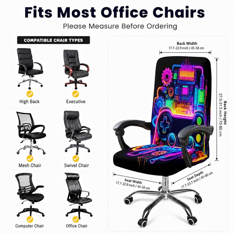 Blacklight Gaming Office Chair Cover, Neon Stretch Desk Chair Slipcover