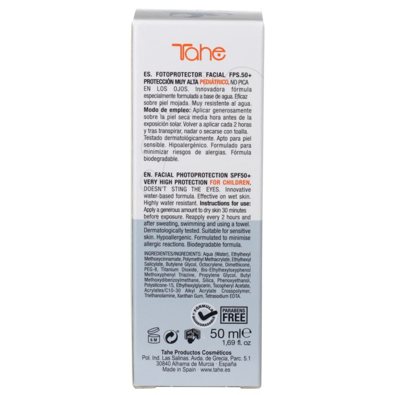 Tahe Pediatric Sun Protection Photoprotector Solar Face Cream SPF50+, 50