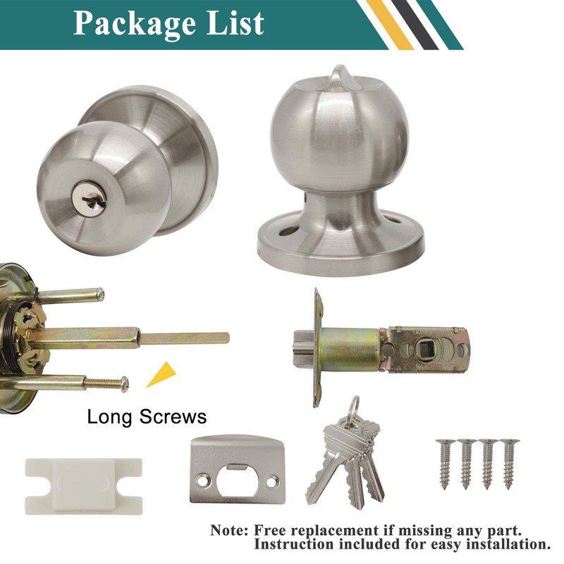 Probrico (2 Pack) Keyed Alike Door Knobs Combo Pack, Brushed