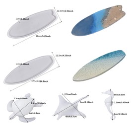 Cayway Surfboard Resin Tray Molds, 2 Style Surf Board Resin Epoxy Molds Silicone Large Resin Tray Molds with Fish Turtle Seahorse Resin Mould Filler for DIY Resin Ocean Waves Art, Serving Tray