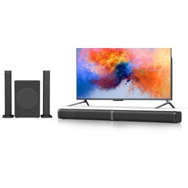 Puxinat 2 in 1 Separable Sound Bar for Smart TV with Subwoofer, Bluetooth 5.0 Surround Sound System for Home Theater, ARC/Optical/Aux/USB TV Speaker, Treble/Bass Adjust, 10 EQ Modes, Remote Included