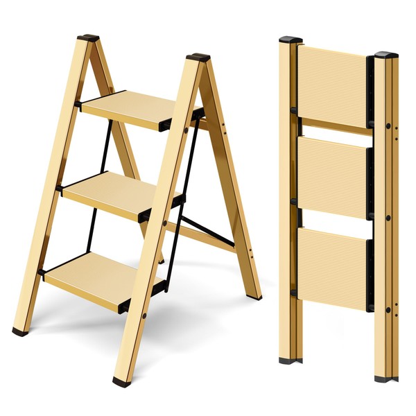 Taranta 3 Step Ladder,Aluminum Lightweight Folding 3 Step Stool with