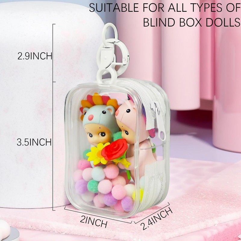 Knchy Clear Figure Display Bag with Keychain, Portable Small Doll