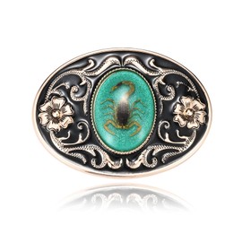 BBOTEN Western Belt Buckle for Men, Native American Green Luminous Stone Belt Buckles, Novelty Scorpion Animal Belt Buckle Mens