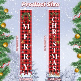 MEHOFOND 30x180CM Winter Merry Christmas Door Hanging Banner New Year Outdoor Indoor Christmas Door Decoration Red Plaid Garland Snowman Snowflake Santa Claus Porch Listing Home Wall Hanging Party