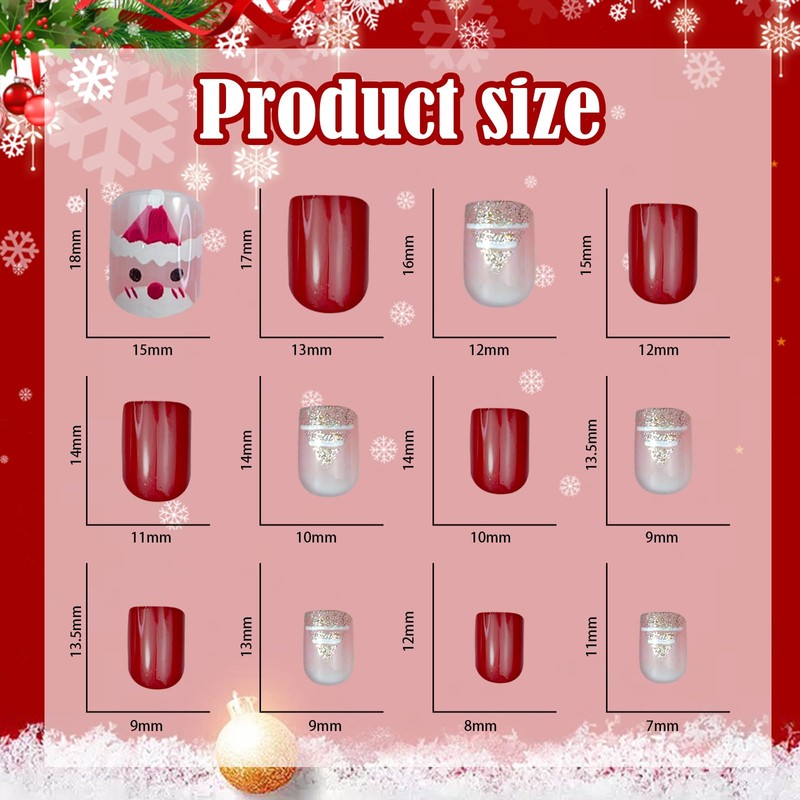 Christmas False Nails, 24 Pieces Christmas Red False Nails Set,