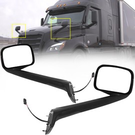 aostirmotor Pair Black Hood Mirrors Fit for New Freightliner Cascadia 2018-2022, Hood Mirrors Assembly with Heater Driver & Passenger Side