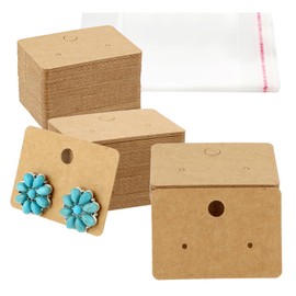 Prasacco Earring Cards Set, 100 Pcs Earring Display Cards w/ 100 Pcs Self-Seal Bags, Kraft Paper Earrings Tags Earring Cardboard Holder Packaging Card for Earring Stud Jewelry Display, Square (Brown)