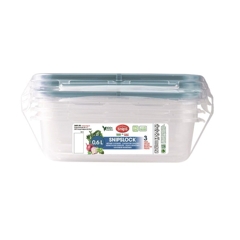Snips Snipslock Containers, Set of 3, Rectangular, 0.6 Liter
