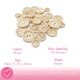 Special Touches Handmade with Love Buttons - Assorted Sizes - 15/20/25mm - Pack of 40