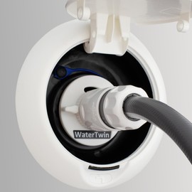 Water tank cap with connection for Gardena system for mobile homes, caravans and boats with overflow function and double hose coupling