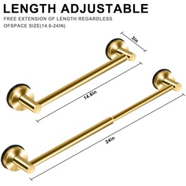 MGahyi No Drill Suction Cup Towel Bar, Adjustable Extendable Stainless Steel Towel Rack, Heavy Duty Suction Bathroom Towel Holder for Tile, Glass Door, Shower Wall & Balcony (1, Gold, 14.6-24Inch)