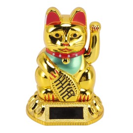 ZJchao Waving Cat, Chinese Lucky Cats Decoration Waving Arm Solar Light Induction Statue Figurine for Home Car Ornaments Good Luck Wealth Welcoming Cats Feng Shui Lucky Cat Ornament (Golden)