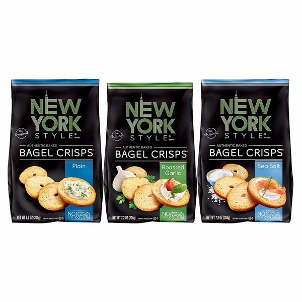 New York Style Bagel Crisps, Plain, Garlic, Sea Salt, 7.2