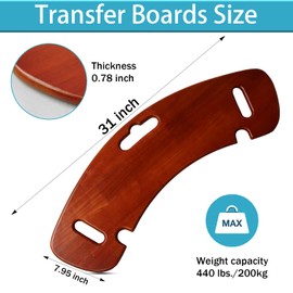 Transfer Board, 31" Heavy Duty Wooden Slide Board for Patient, Elderly, Disabled, Supports 440 Pounds for Transferring to Wheelchair, Chair, Bed, Toilet, Car