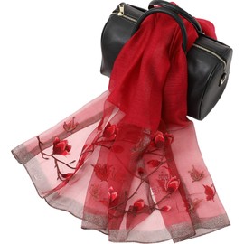 WEIGEER Silk Scarf Women Seidenschals Damen Shawl Satin Natural Pure Hijab Thin Masks Silk Cloth Luxury Binder Senior Handmade Seidentuch Damen Muslin Lotus Beach Scarf Red 180 * 70CM