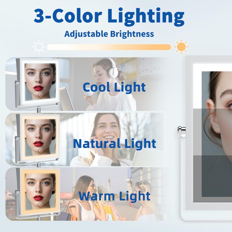 Ruacq Rechargeable Wall Mounted Makeup Mirror with Lights, Double Sided