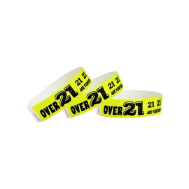 200 WristCo Over 21 Neon Yellow Tyvek Wristbands for Events - ¾” x 10” - Waterproof Recyclable Comfortable Tear Resistant Paper Bracelets Wrist Bands for Concerts Festivals Admission Party
