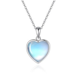 BEILIN Moonstone Heart Cremation Urn Necklace for Ashes 925 Sterling Silver Memoria Ash Pendant Keepsake Jewelry Gifts (Moonstone heart)