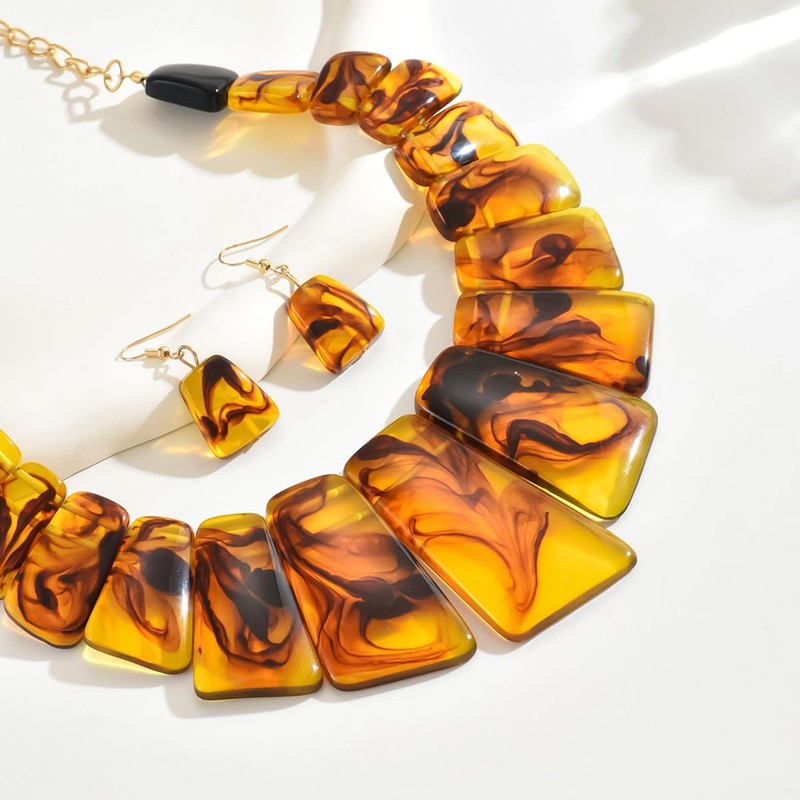 NFVITLP Acrylic Chunky Statement Necklace for Women Large Tortoise Shell