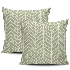 WEINIYA Sofa Decoration Pillowcases 2 Pack Green and White Herringbone Sage Square Cushion Case Throw Pillow Covers 20x20 Inch Double Sides Print