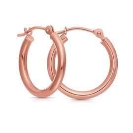 14k Rose Gold Classic Hoop Earrings, Real Gold Round Polished Hoops, Rose Gold, No Gemstone
