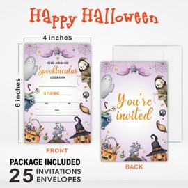 Spooktacular Halloween Party Invitation With Envelopes- Evil Pumpkins And Boo- 25 Pcs Double-Sided Fill In Style Birthday Party Invitations For Girls Boys Kids Teens- Party Favor & Supplies- E03
