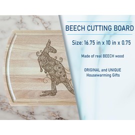 Kangaroo with Mandala Patterns Cutting Board, Australian Wildlife Theme, Durable White Beech Wood, Unique Gift for Animal Lovers