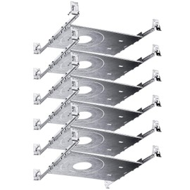 Luxrite New Construction Mounting Plate, 3-4-6 Inch LED Recessed Lighting Kits, Extendable Hanger Bars, ETL Listed - Shallow Recessed Light Housing (6 Pack)
