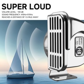 BANHAO Marine Boat Horn Waterproof High Low Tone Marine Horn for boats 12V 130dB Loud Car Horns with Stainless Steel Base Bracket for Motorcycle Sailboats Yacht Truck（high-low tone pair kit）