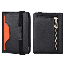 nuoku Minimalist Wallet for Men Leather Slim RFID Men Wallet Bifold Credit Card Holder for Men with ID Window and Elastic Card Slot, black, Minimalist