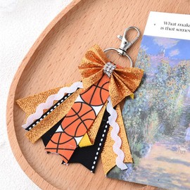 ShiQiao Spl Cheer Bow Keyring for Backpack Bag Accessories for Women Glitter Basketball Cheerleading Keychain for Cheerleader Gifts for Basketball Lovers Players Bowknot Keyring for Girls Cheer Stuff