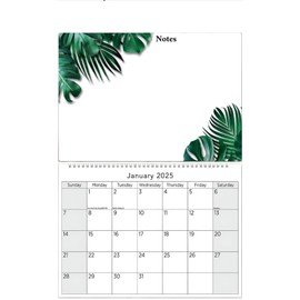 2025 Hanging Wiro Memo Board Wipe Off Pen Planner Wall Calendar, Family Organiser, Spiral Month to View (Leaves)