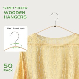 APRTAT Bamboo Wood Hangers 50 Packs, Coat Hangers, Clothes Hangers with 360-Degree Rotatable Hook, Heavy Duty, Non Slip Suit Hangers for Clothes, Jacket, Shirt, Tank Top, Pant (Bamboo, 50 PCS)