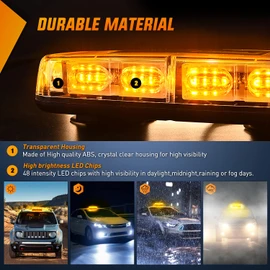 Nilight 2PCS 12 Inch Roof Top Strobe Lights 48LED Hazard Light Emergency Safety Warning LED Flashing Bar Magnetic Mount 12V 24V for Cars Trucks Snow Plow Construction Vehicles