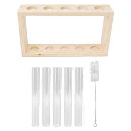 5 Test Tube Plant Terrarium Transparent Observe Growth Status Water Plant Holder with Wooden Stand for Herbs Log