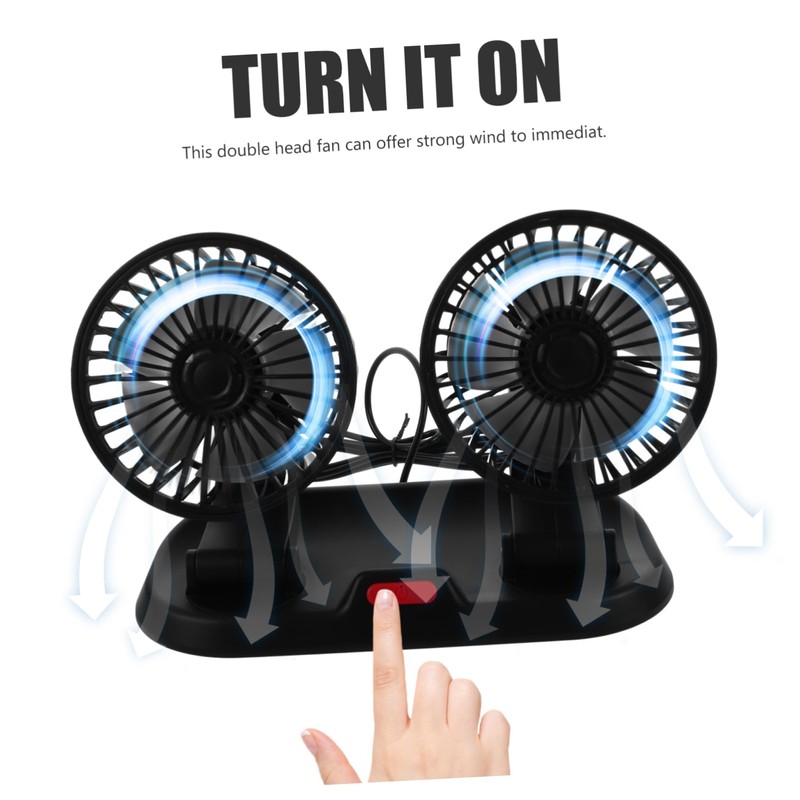 Mikinona Dual Head Car Fan Portable Vehicle Cooling Fan Rotatable