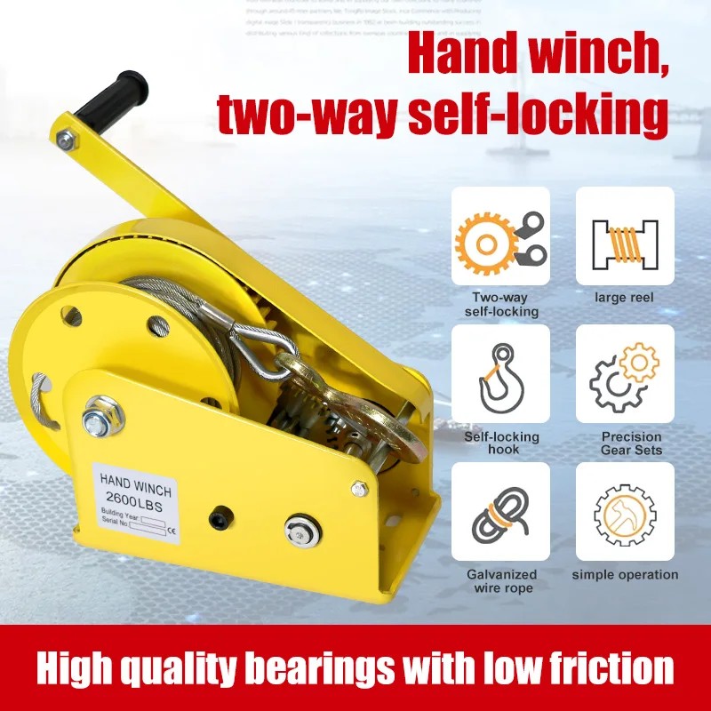 2600LBS Heavy-Duty Manual Winch, Hand Crank Puller, Direct ShippingLoad Capacity: