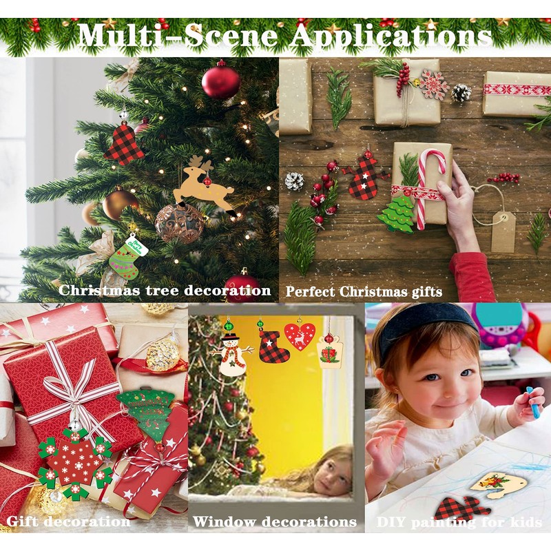 クリスマスオーナメント DIYアートクラフト 未完成の塗装可能な空白の装飾品 木製 50枚セット 10種類 サンタクロース/雪だるま/トナカイ/ベル/クリスマスツリ/ギフト/天使/靴下/雪片/ラブハーツ クリスマスツリー飾り屋内と屋外デコレーション壁掛け 玄関ぶら下げ 子供ギフト