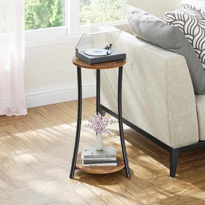 Simple Trending Round Side Table, 2 Tiers End Table for