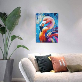 Flamingo Canvas Wall Art Animal Painting Colorful Flamingos Pictures Framed for Bathroom Bedroom Living Room Modern Home Office Wall Decor 12"x16"