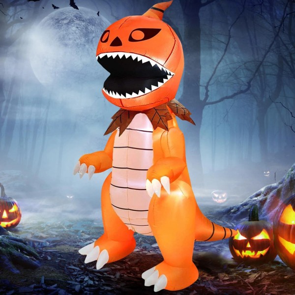 DearSun 8FT Giant Halloween Inflatable Pumpkin Dinosaur with LED Lights