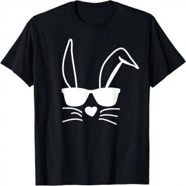Black Easter Animal Print Unisex T-Shirt Classic Fit Hip Sunglasses Bunny Roundneck Short SleeveColor: Multicolor, Size: 5 XL