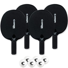 Cannon Sports Unbreakable Table Tennis Paddle Set (4 Black Paddles + 6 White Balls)
