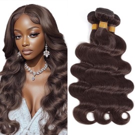 Dokksiiia Brown Color 4 Body Weave 3 Bundles 28 30 32 Inch Dark Brown Bundles Human Hair 4# Chocolate Brown Body Wave Double Weft Brazilian Human Hair Extensions Natural Look
