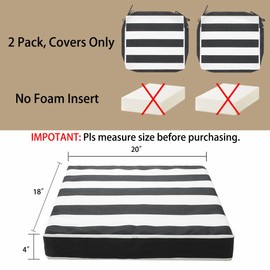 Magpie Fabrics Indoor Outdoor Cushion Cover Replacement 2 Pack, NO Insert! Water Repellent Slipcover with Ties Christmas Decor for Patio Garden Chair Seat Sofa Bench Wicker(Black White, 20x18x4 Inch)